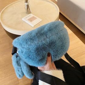 Women's Fashion Shoulder Fur Messenger Bag (Color: Blue)