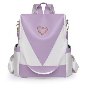 Simple Travel Backpack PU Anti-theft Backpack (Color: Purple)