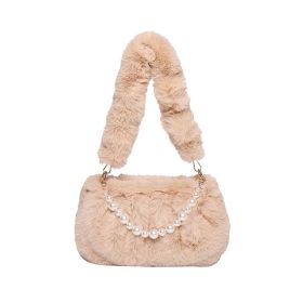 Women's Fashion Pearl Pleated Shoulder Bag (Color: Khaki)