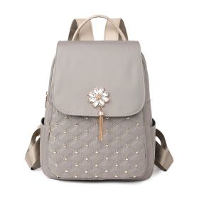 Korean Style Women's Nylon Backpack Fashion Embroidery Thread (Color: Khaki)