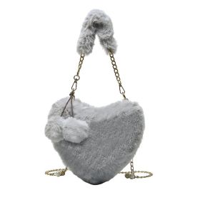 Women's Fashion Love Imitation Rex Rabbit Plush One-shoulder Crossbody Bag (Option: Gray)