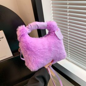 Women's Plush Pleated Handbag (Color: Purple)