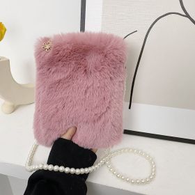 Women's Fashion Plush Pearl Chain Shoulder Messenger Bag (Option: Pearl Version Red Bean Paste)