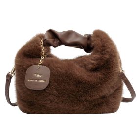Women's Fashionable Pleated Plush One-shoulder Crossbody Bag (Color: Coffee)