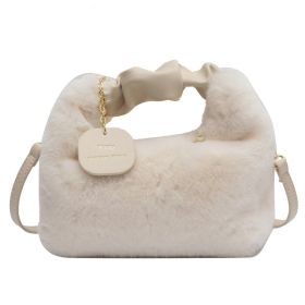 Women's Fashionable Pleated Plush One-shoulder Crossbody Bag (Color: White)