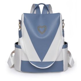 Simple Travel Backpack PU Anti-theft Backpack (Color: Blue)