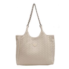 Women's Pleated Chain Large Capacity Shoulder Bag (Color: Beige)