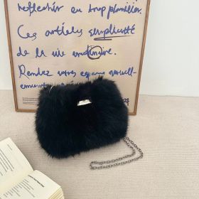 Plush Bag Women's Fashion Imitation Fox Fur (Color: Black)