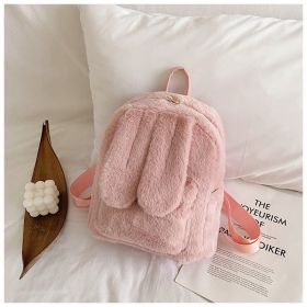 Women's Fashion Plush Cute Rabbit Ears Backpack (Color: Pink)