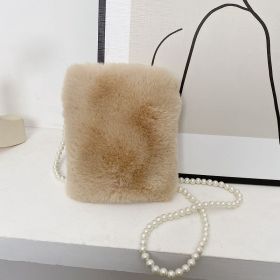 Women's Fashion Plush Pearl Chain Shoulder Messenger Bag (Option: Pearl Version Khaki)