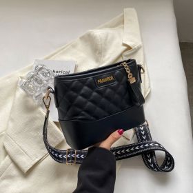 Fashion Rhombus Contrast Color Wide Shoulder Strap Crossbody Bag (Color: Black)