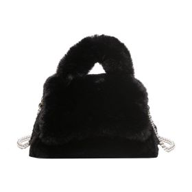Women's Fashion Pearl Chain Plush Hand-carrying Bag (Color: Black)
