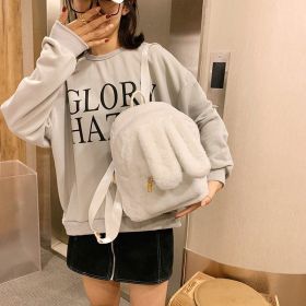 Women's Fashion Plush Cute Rabbit Ears Backpack (Color: White)