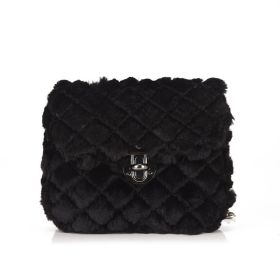 Women's Fashion All-match Plush Chain Shoulder Messenger Bag (Color: Black)