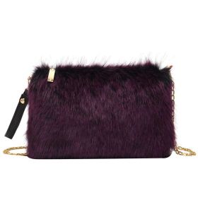 Women's Fashion All-matching One-shoulder Crossbody Chain Plush Bag (Color: Purple)