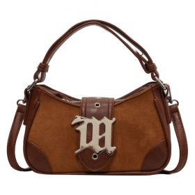 Fashion Women's Pu Frosted Color Matching Shoulder Bag (Color: Brown)