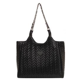 Women's Pleated Chain Large Capacity Shoulder Bag (Color: Black)