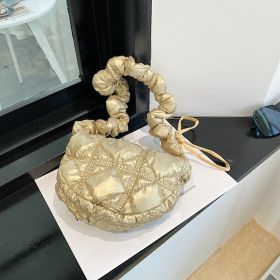 Women's Fashionable Pleated Cloud Shoulder Messenger Bag (Color: Gold)
