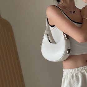 All-match Twist Lock Crescent Shaped Shoulder Handbag (Color: White)