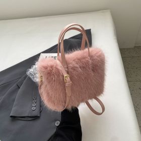 Faux Fox Plush One-shoulder Crossbody Bag (Color: Pink)