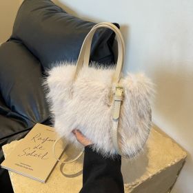Faux Fox Plush One-shoulder Crossbody Bag (Color: Beige)
