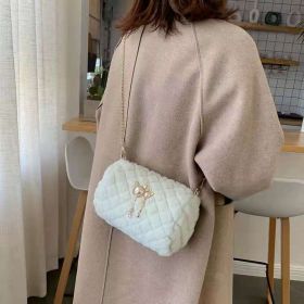Women's Fashion Diamond Embroidery Thread Shoulder Messenger Bag (Color: White)