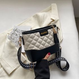 Fashion Rhombus Contrast Color Wide Shoulder Strap Crossbody Bag (Color: Beige)