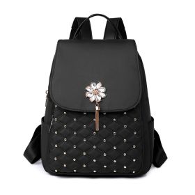 Korean Style Women's Nylon Backpack Fashion Embroidery Thread (Color: Black)