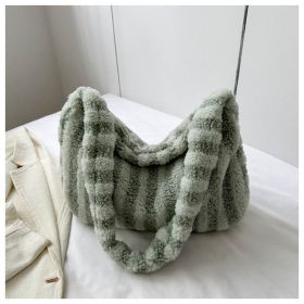 Large-capacity Striped Plush Bag Winter New Fashion Portable Tote Shoulder Bags Shopping Furry Handbags For Women (Color: Green)