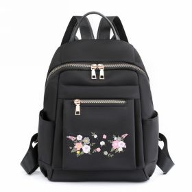 Leisure Embroidery Women's Backpack Lightweight Nylon (Color: Black)