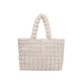 Plaid Handbags Winter Fashion High Capacity Shopping Plush Bag Korean Style Personalized Designer Luxury Tote Bags For Women (Option: Beige-S)