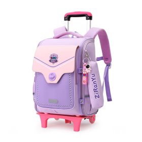 Primary School Student Trolley Schoolbag Detachable Backpack (Option: Purple Two Wheels)