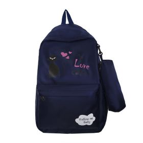 Female Cartoon Print Large-capacity Backpack (Option: Blue-31x14x44)