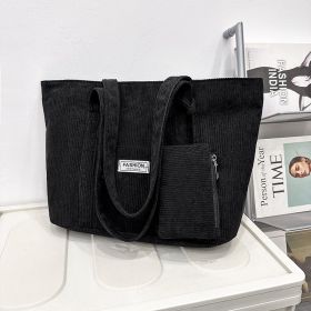 Large-capacity Corduroy Shoulder Bag With Small Woman Purses Composite Bag Solid Color Handbags For Women Winter And Spring (Color: Black)
