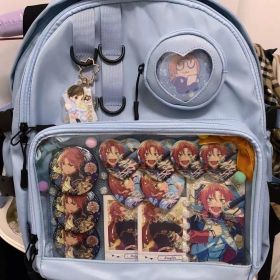 Junior High School Student Large Capacity Canvas Casual Backpack (Option: Blue Excluding Ornament)