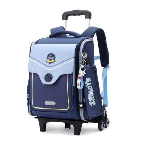 Primary School Student Trolley Schoolbag Detachable Backpack (Option: Sky Blue Six Rounds)