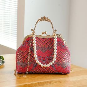 Women's Large-capacity Lace Clip Handbag (Option: Red Thick Bead Necklace-Flower Portable)
