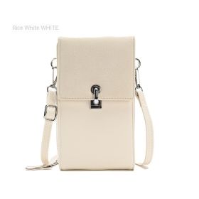 Solid Color Simple Mobile Phone Bag PU One-shoulder Crossbody (Color: White)