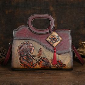 Retro Portable Crossbody Embossing Brush-off Craft Women's Bag Ethnic Style (Color: wine red)