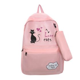 Female Cartoon Print Large-capacity Backpack (Option: Pink-31x14x44)