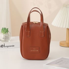 Handle-top Cosmetic Bag Ins Fashion Shell-shaped Handbag Toiletry Bags Travel High Capacity Portable Storage Make Up Bag (Color: Brown)