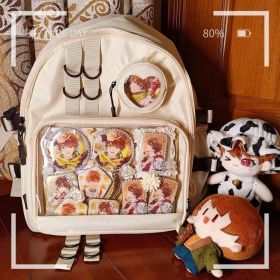 Junior High School Student Large Capacity Canvas Casual Backpack (Option: Beige Excluding Ornament)