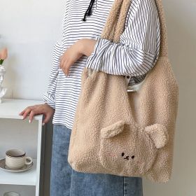 Personalized Bag For Women 3D Cartoon Bear Lamb Wool Shoulder Bag Winter High Capacity Daily Shopping Bags Girls College Style Handbags (Color: Khaki)