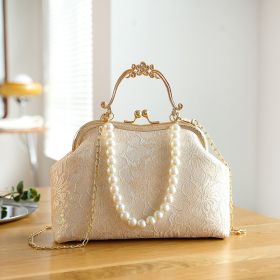 Women's Large-capacity Lace Clip Handbag (Option: Yellow Thick Bead Necklace-Flower Portable)