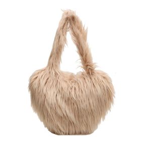 Plush Armpit Shoulder Bags Winter Large Capacity Personalized Heart Bag Women's Luxury Handbags High Quality Valentine's Day Gift (Color: Khaki)
