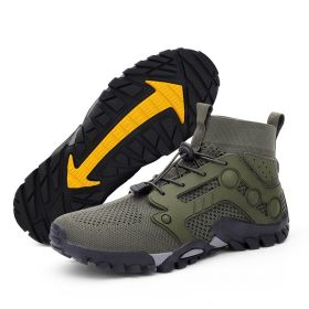 Outdoor Large Size Hiking Shoes Men's Lightweight High-top (Option: L2026 Army Green-44)
