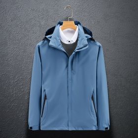 Single Men's Assault Jacket Outdoor Sports Waterproof Mountaineering Suit Trench Coat (Option: Fog Blue-5XL-Men)